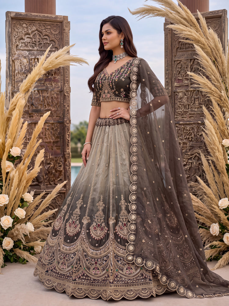 Grey Shaded Chandni Silk Designer Handwork Lehenga Choli