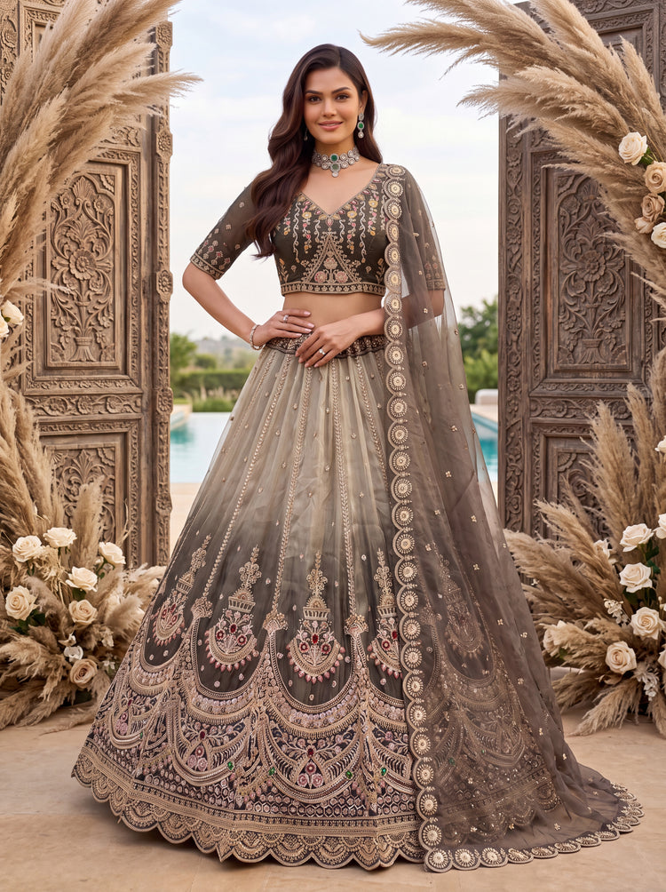 Grey Shaded Chandni Silk Designer Handwork Lehenga Choli