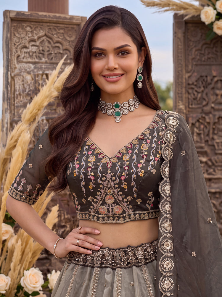 Grey Shaded Chandni Silk Designer Handwork Lehenga Choli