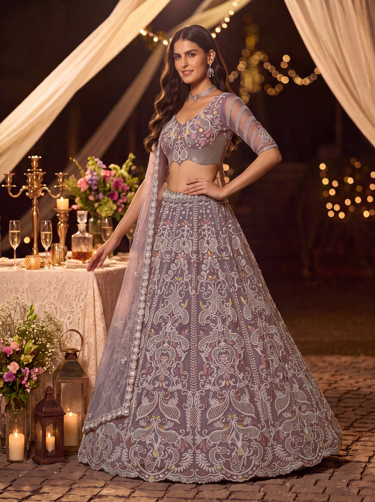 Dusty Lilac Net Lehenga Choli