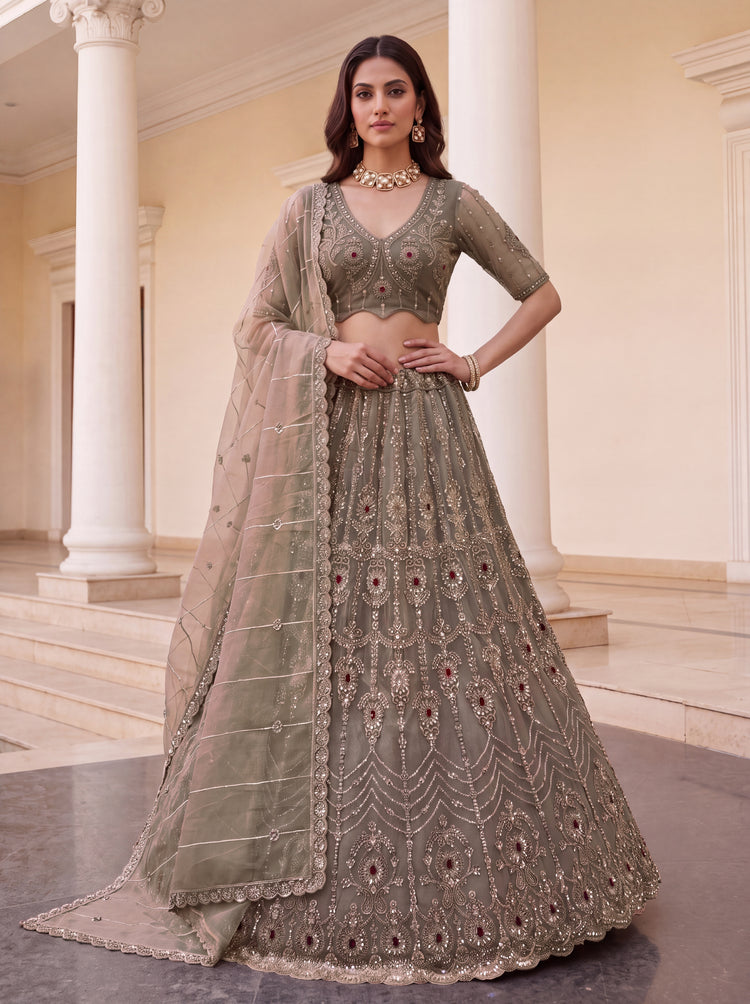 The Zareen Ruby Crystal Grey Lehenga Choli