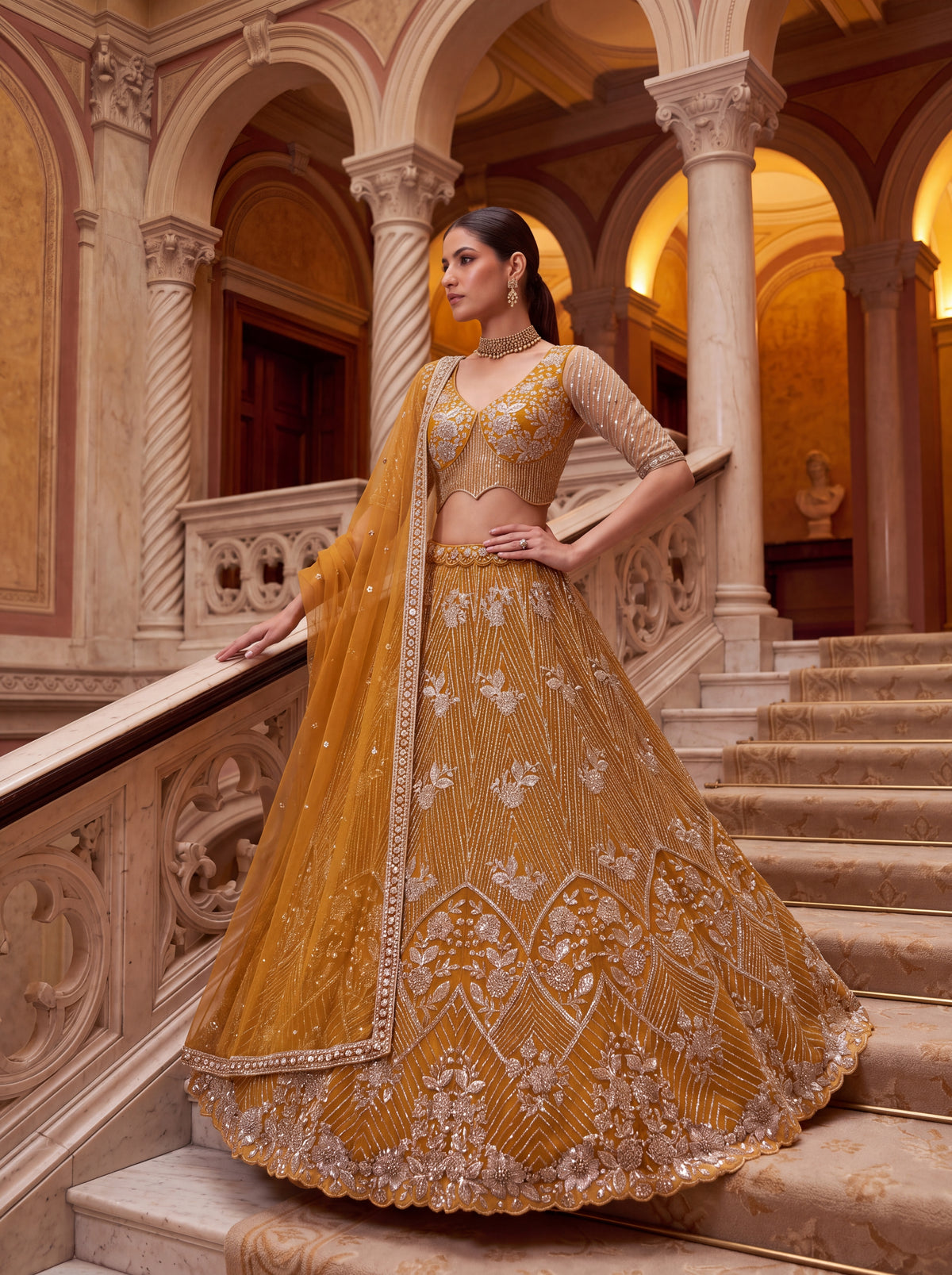 The Aavanya Mustard Gold Embroidered Lehenga Choli, photo 3