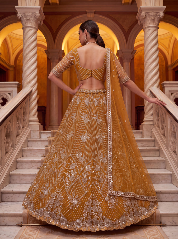The Aavanya Mustard Gold Embroidered Lehenga Choli, photo 2