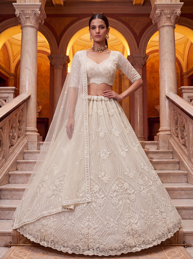 The Inaya Ivory White Embroidered Lehenga Choli