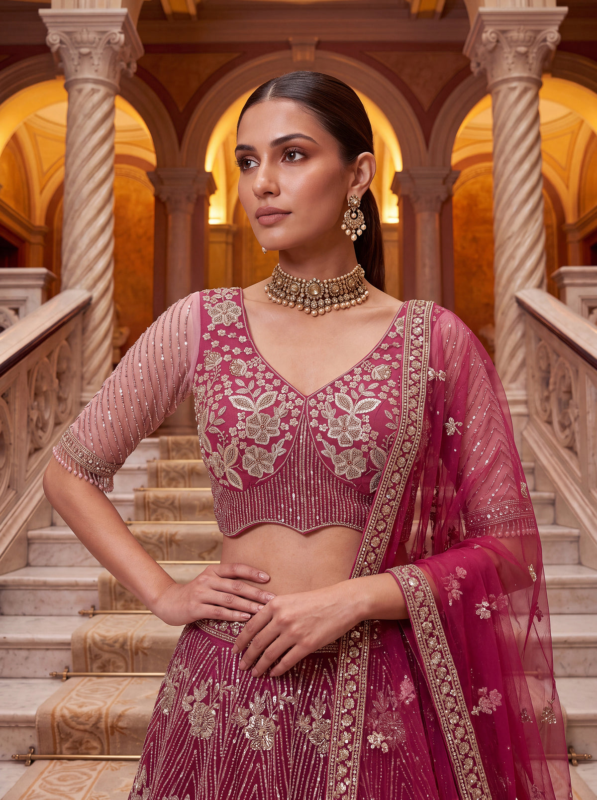 Aadhira Embellished Premium Net Lehenga Choli Set with Beadwork