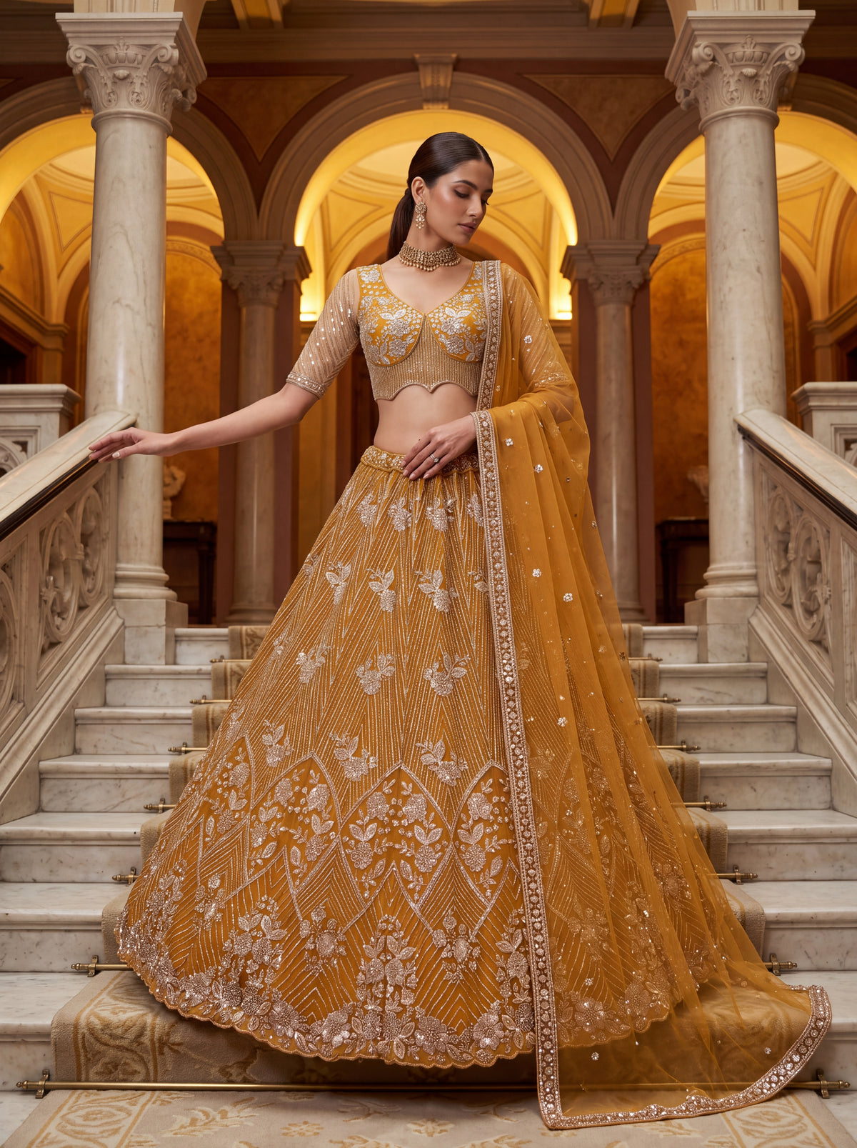 Aadhira Embellished Premium Net Lehenga Choli Set with Beadwork