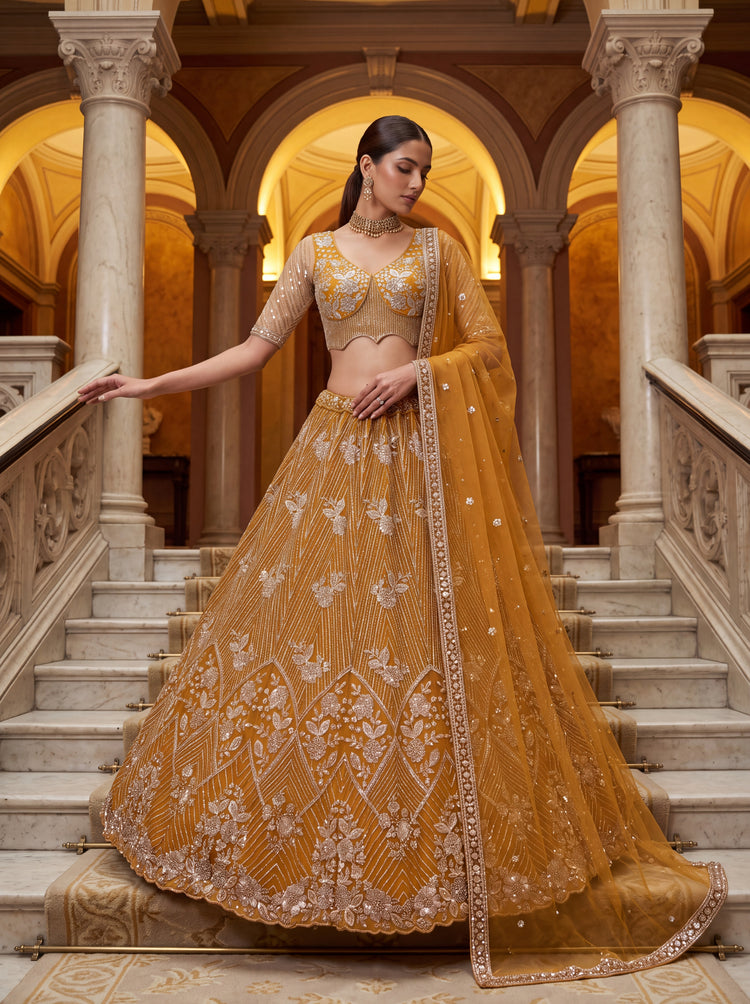 Aadhira Embellished Premium Net Lehenga Choli Set with Beadwork