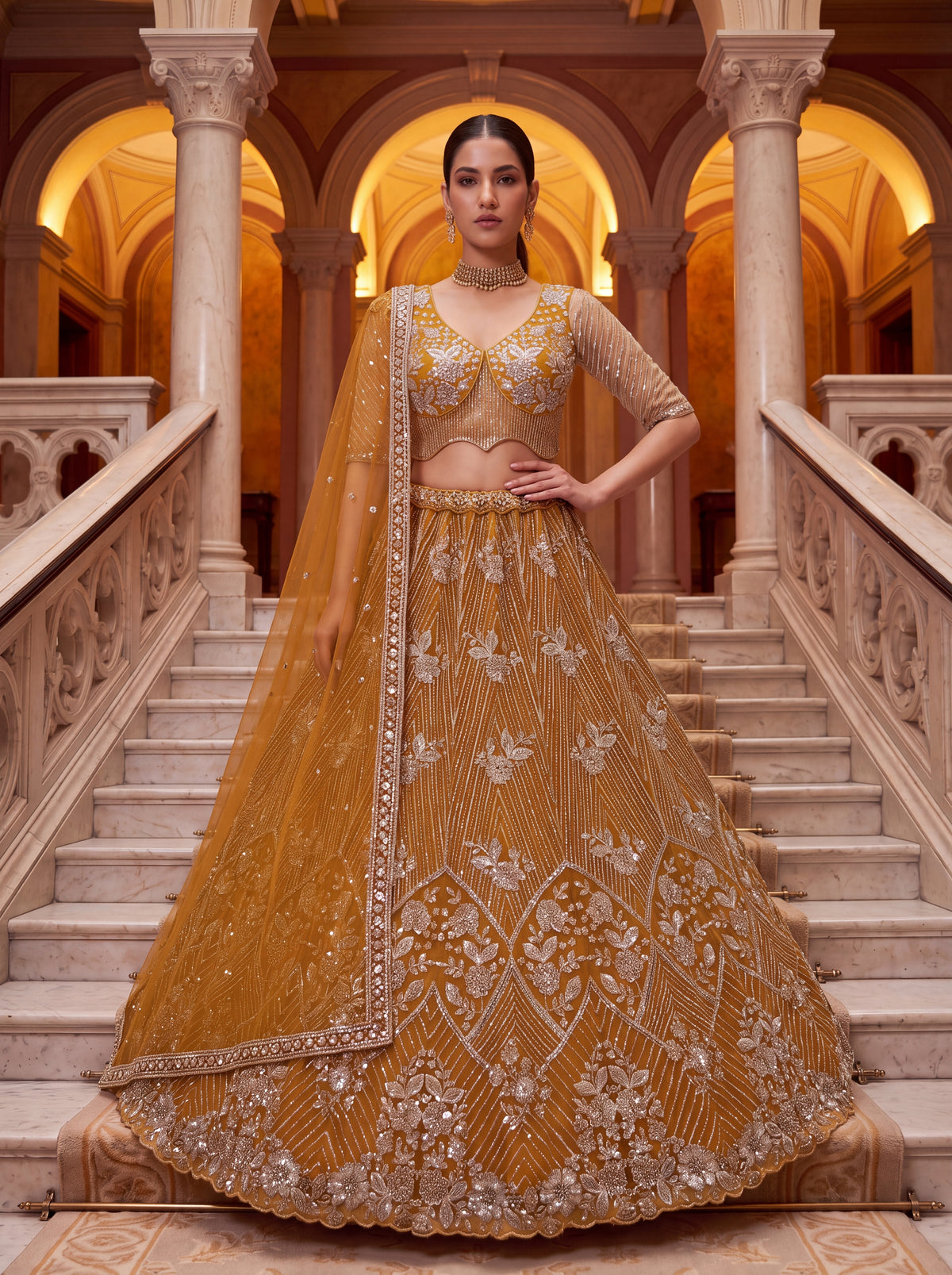 Aadhira Embellished Premium Net Lehenga Choli Set with Beadwork
