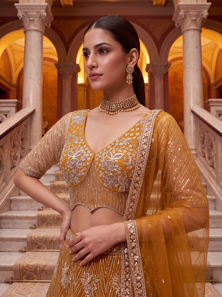 Aadhira Embellished Premium Net Lehenga Choli Set with Beadwork