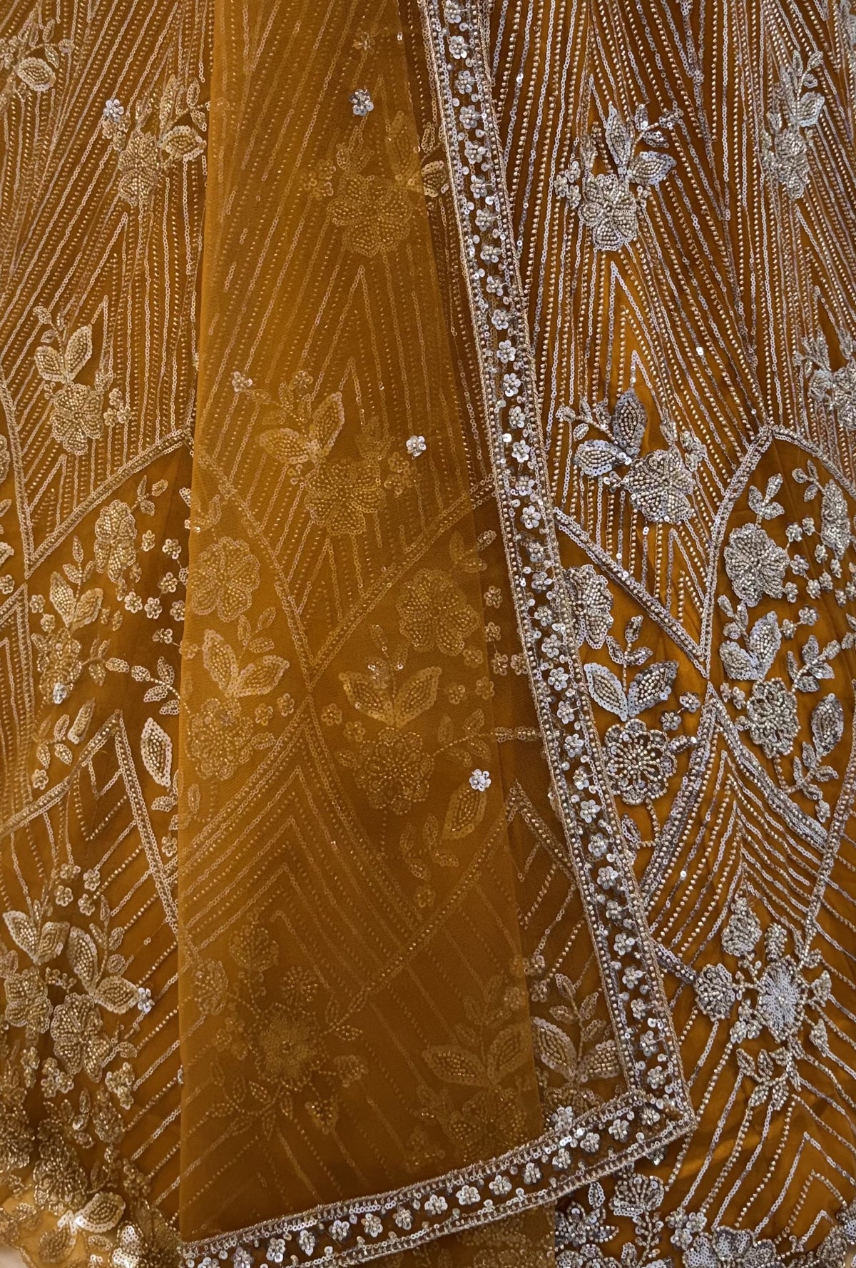 The Aavanya Mustard Gold Embroidered Lehenga Choli, close-up 1