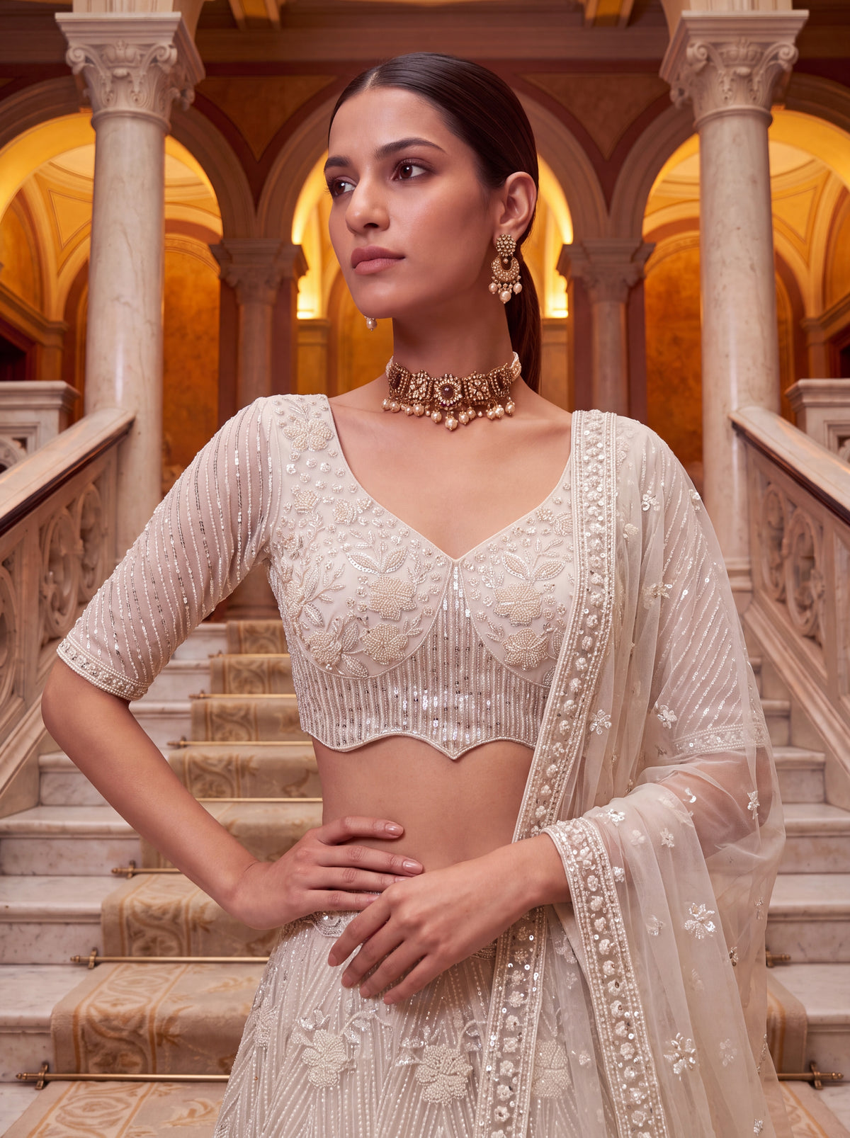 Aadhira Embellished Premium Net Lehenga Choli Set with Beadwork