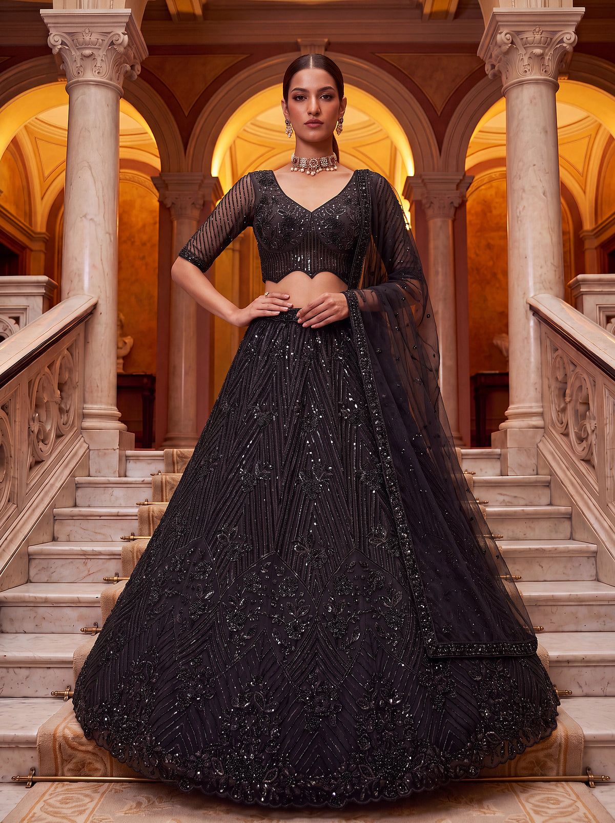 Aadhira Embellished Premium Net Lehenga Choli Set with Beadwork