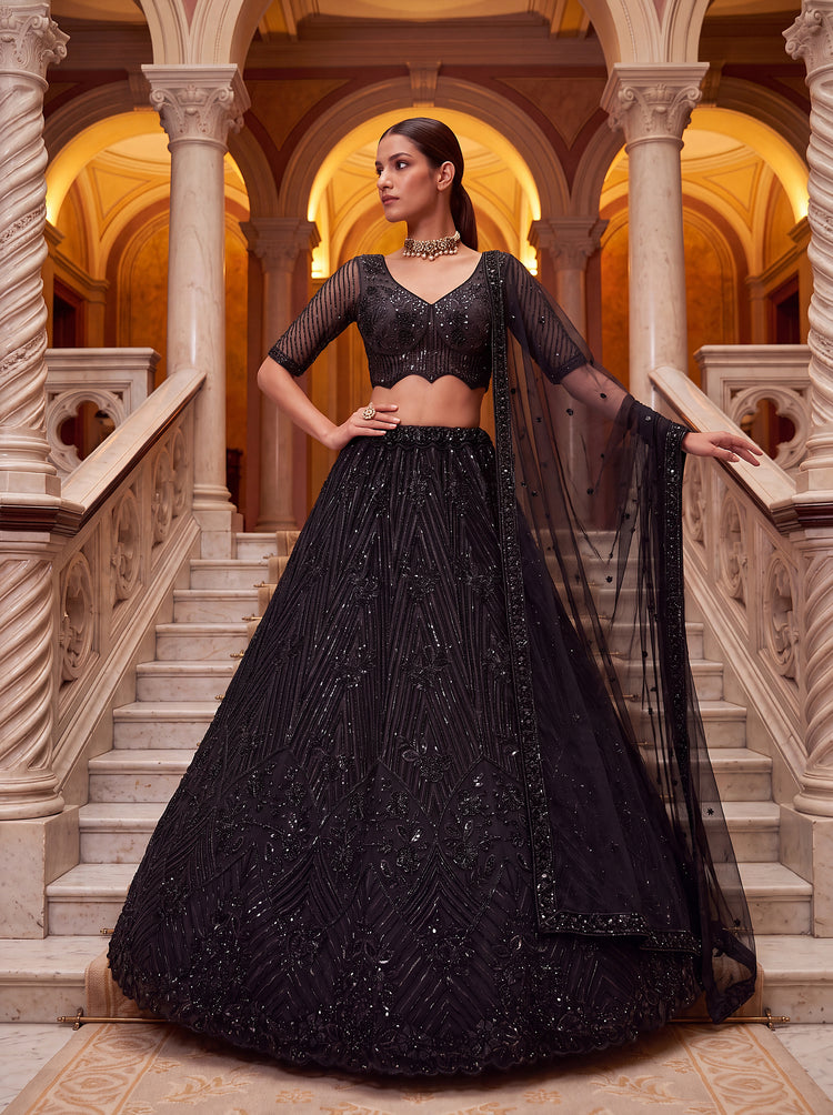 Aadhira Embellished Premium Net Lehenga Choli Set with Beadwork