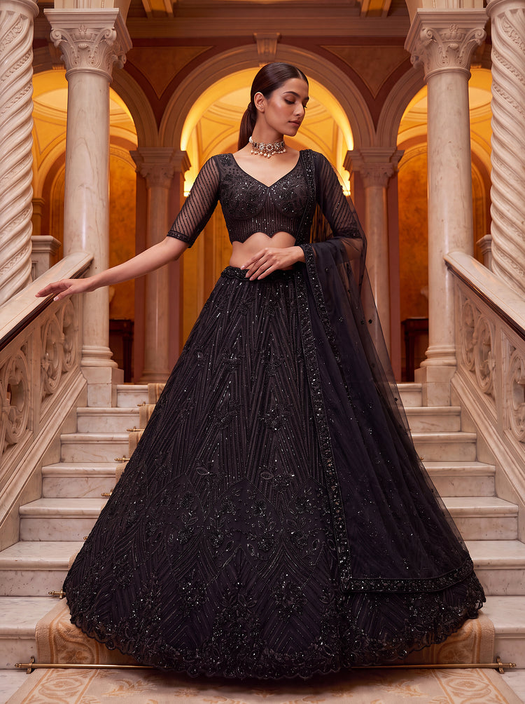 Aadhira Embellished Premium Net Lehenga Choli Set with Beadwork
