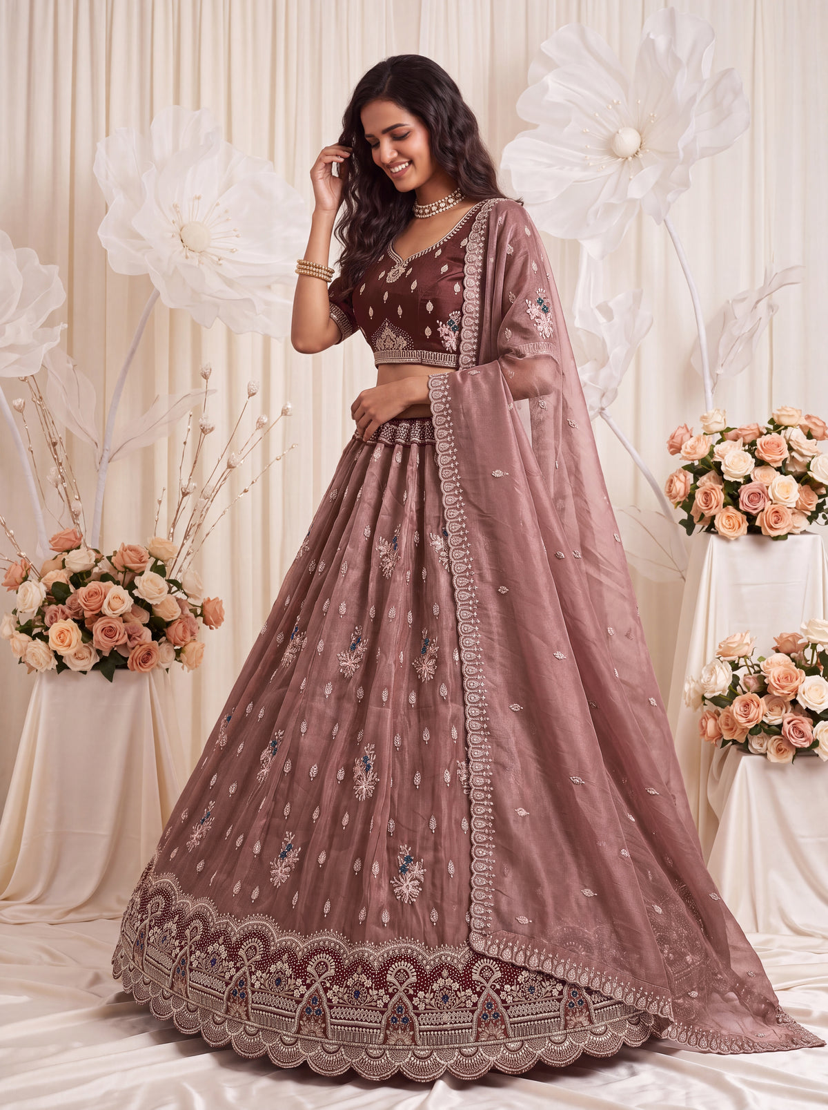 The Myra Shaded Mauve Brown Crystal Beads Lehenga Choli, photo 3