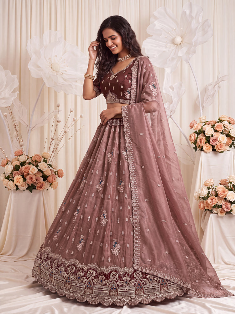 The Myra Shaded Mauve Brown Crystal Beads Lehenga Choli, photo 3