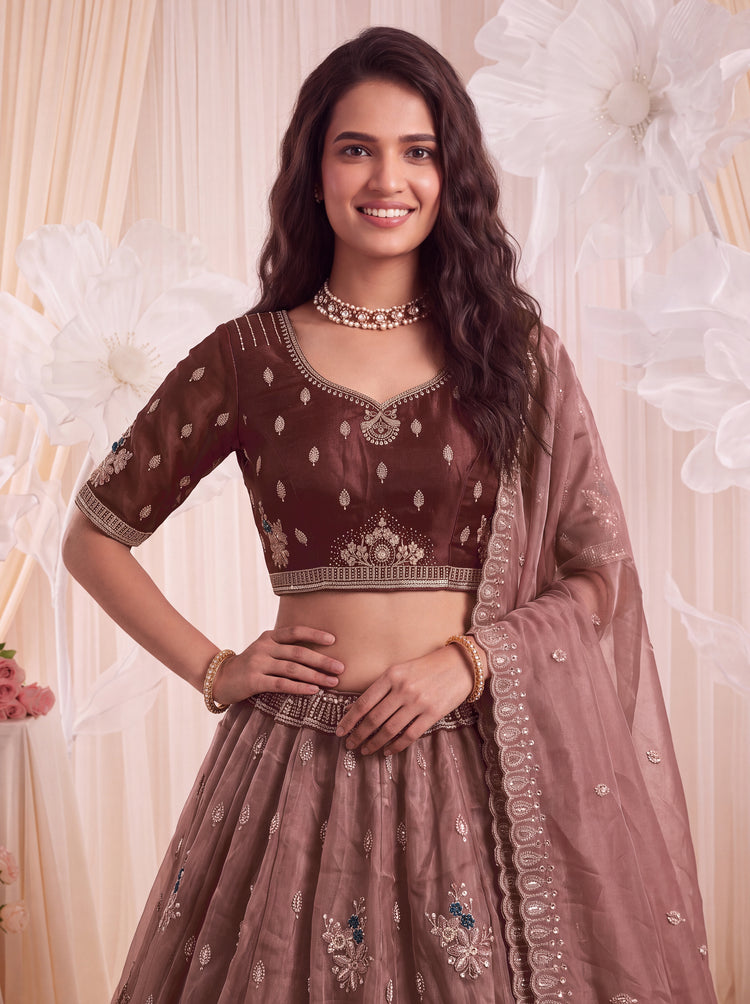 The Myra Shaded Mauve Brown Crystal Beads Lehenga Choli, photo 5