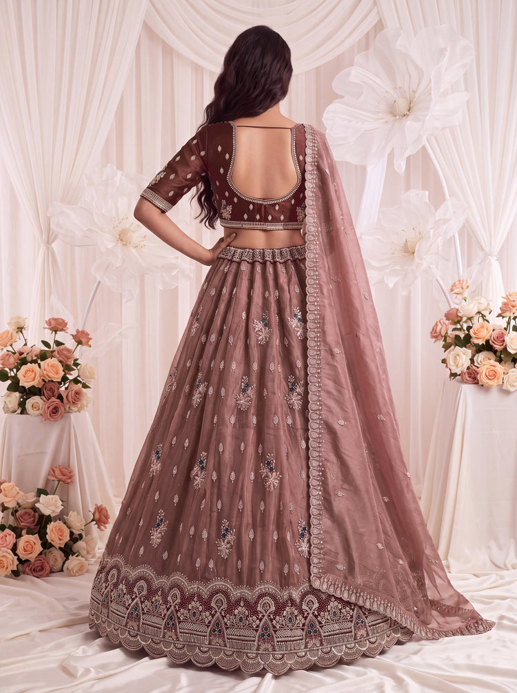 The Myra Shaded Mauve Brown Crystal Beads Lehenga Choli, photo 2