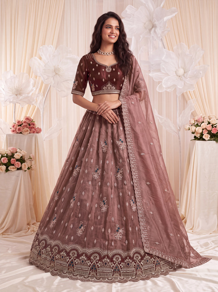 The Myra Shaded Mauve Brown Crystal Beads Lehenga Choli, photo 4