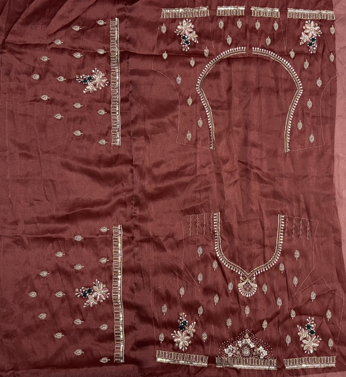 The Myra Shaded Mauve Brown Crystal Beads Lehenga Choli, close-up 3