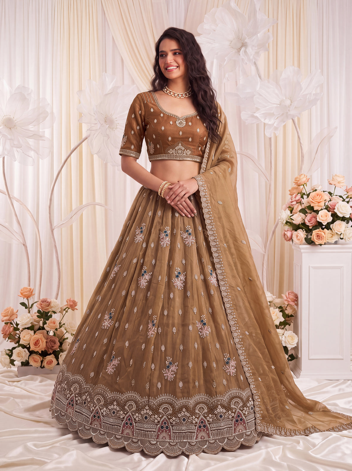 The Aavanya Olive Brown Crystal Work Lehenga Choli, photo 3