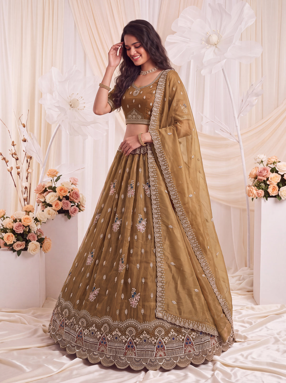 The Aavanya Olive Brown Crystal Work Lehenga Choli, photo 4