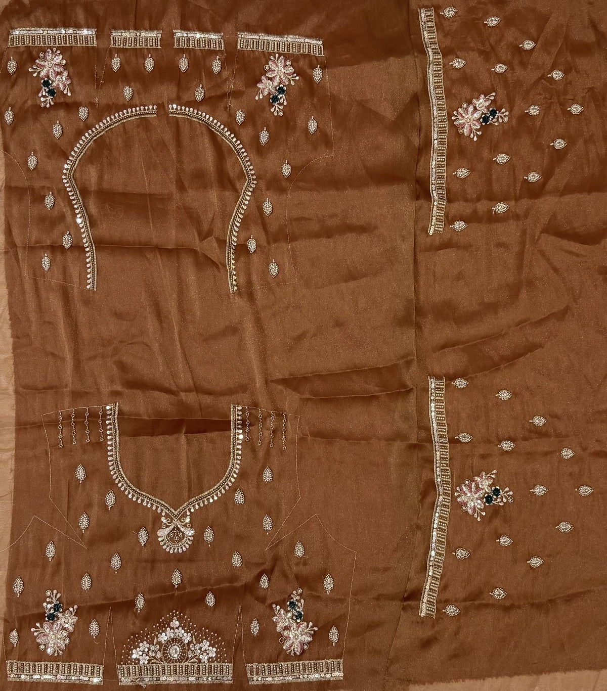 The Aavanya Olive Brown Crystal Work Lehenga Choli, close-up 3