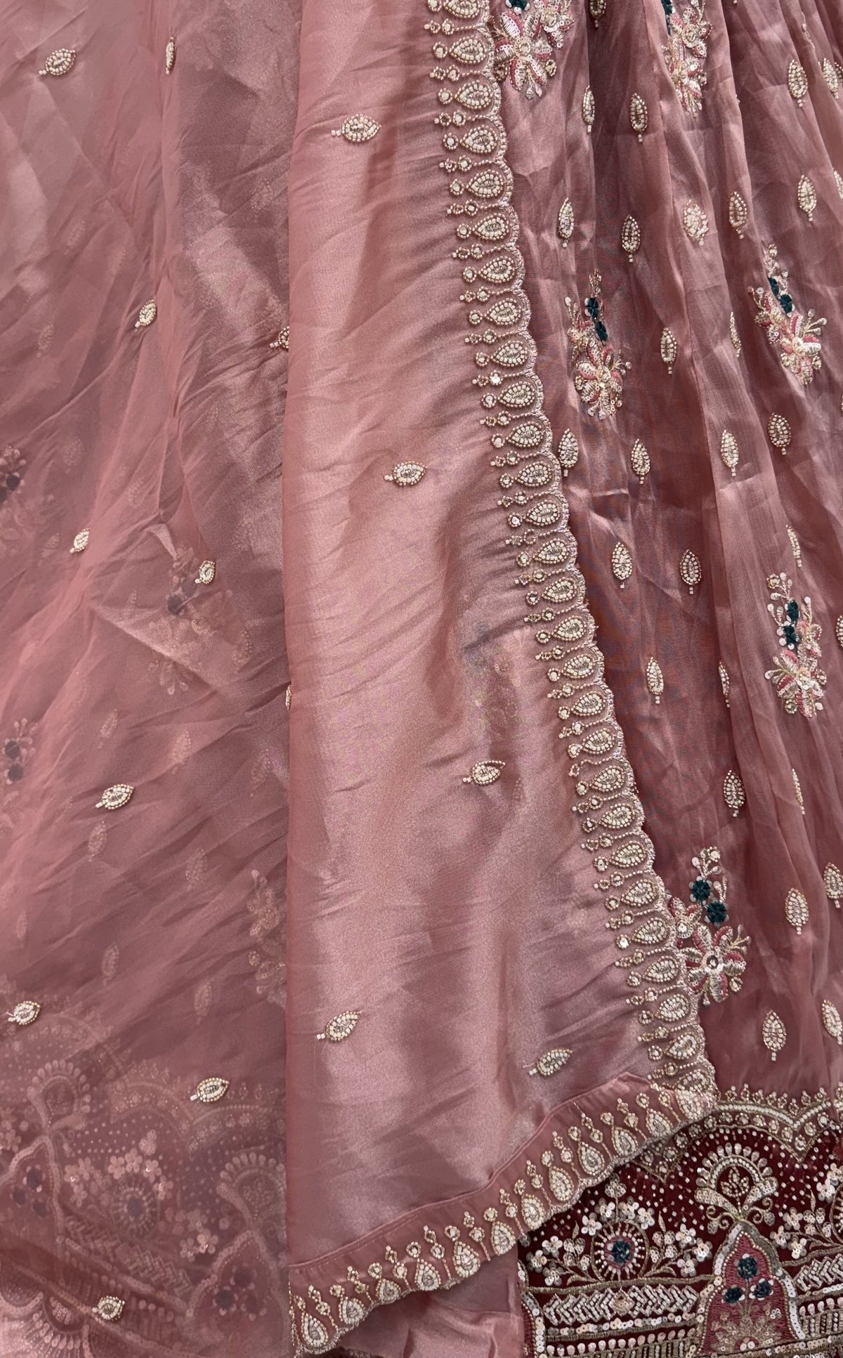 The Myra Shaded Mauve Brown Crystal Beads Lehenga Choli, close-up 1