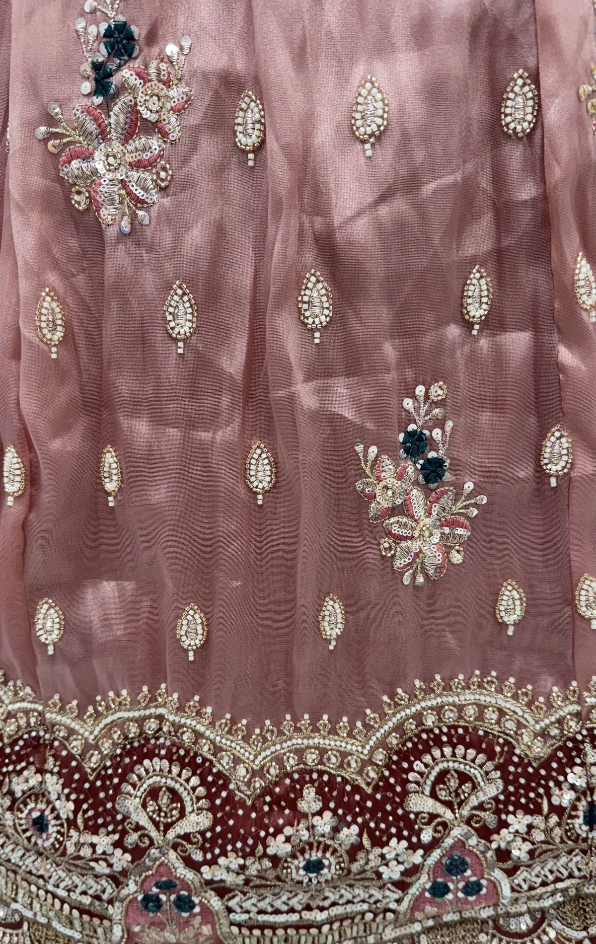 The Myra Shaded Mauve Brown Crystal Beads Lehenga Choli, close-up 2