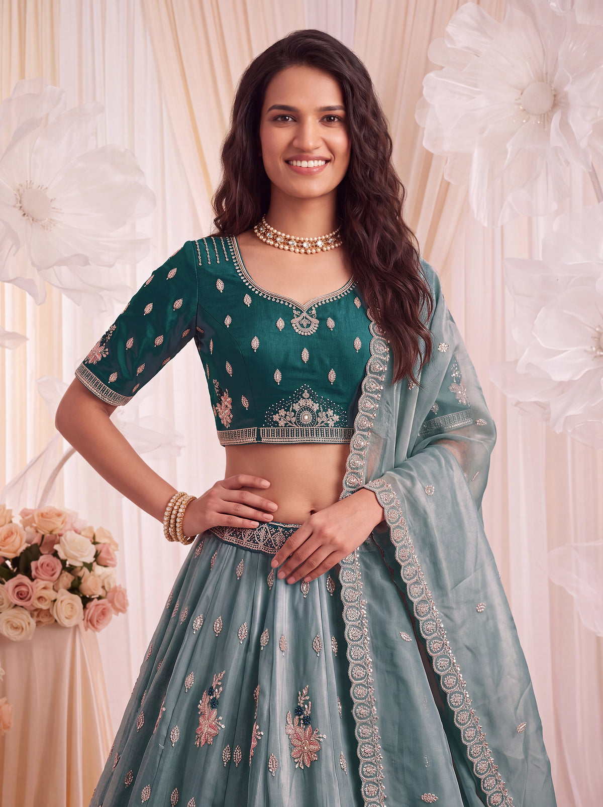 The Meher Teal Blue Crystal Work Lehenga Choli, photo 5