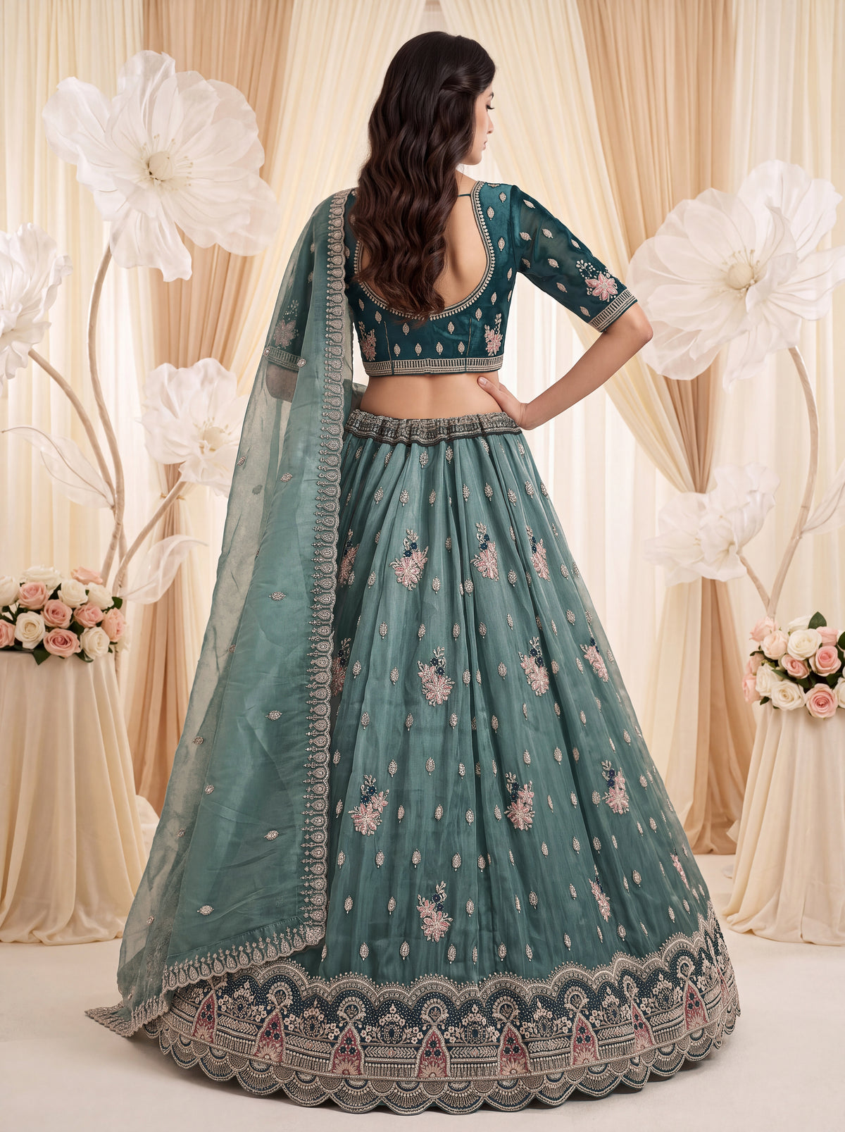 The Meher Teal Blue Crystal Work Lehenga Choli, photo 2