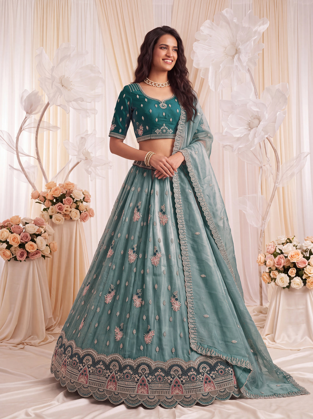 The Meher Teal Blue Crystal Work Lehenga Choli, photo 3
