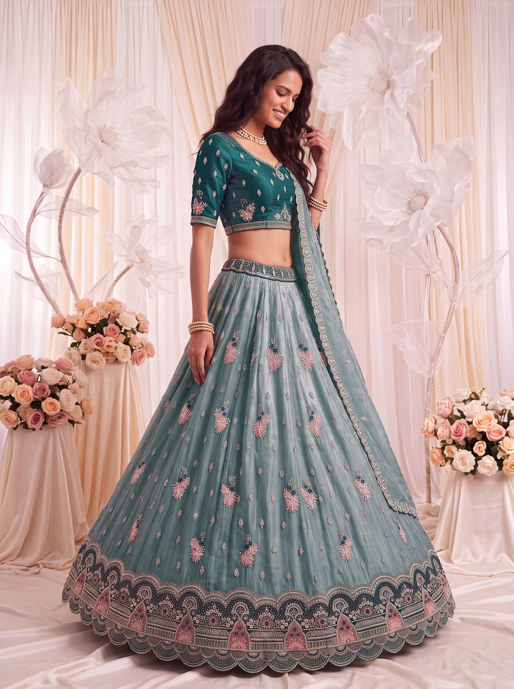 The Meher Teal Blue Crystal Work Lehenga Choli, photo 4