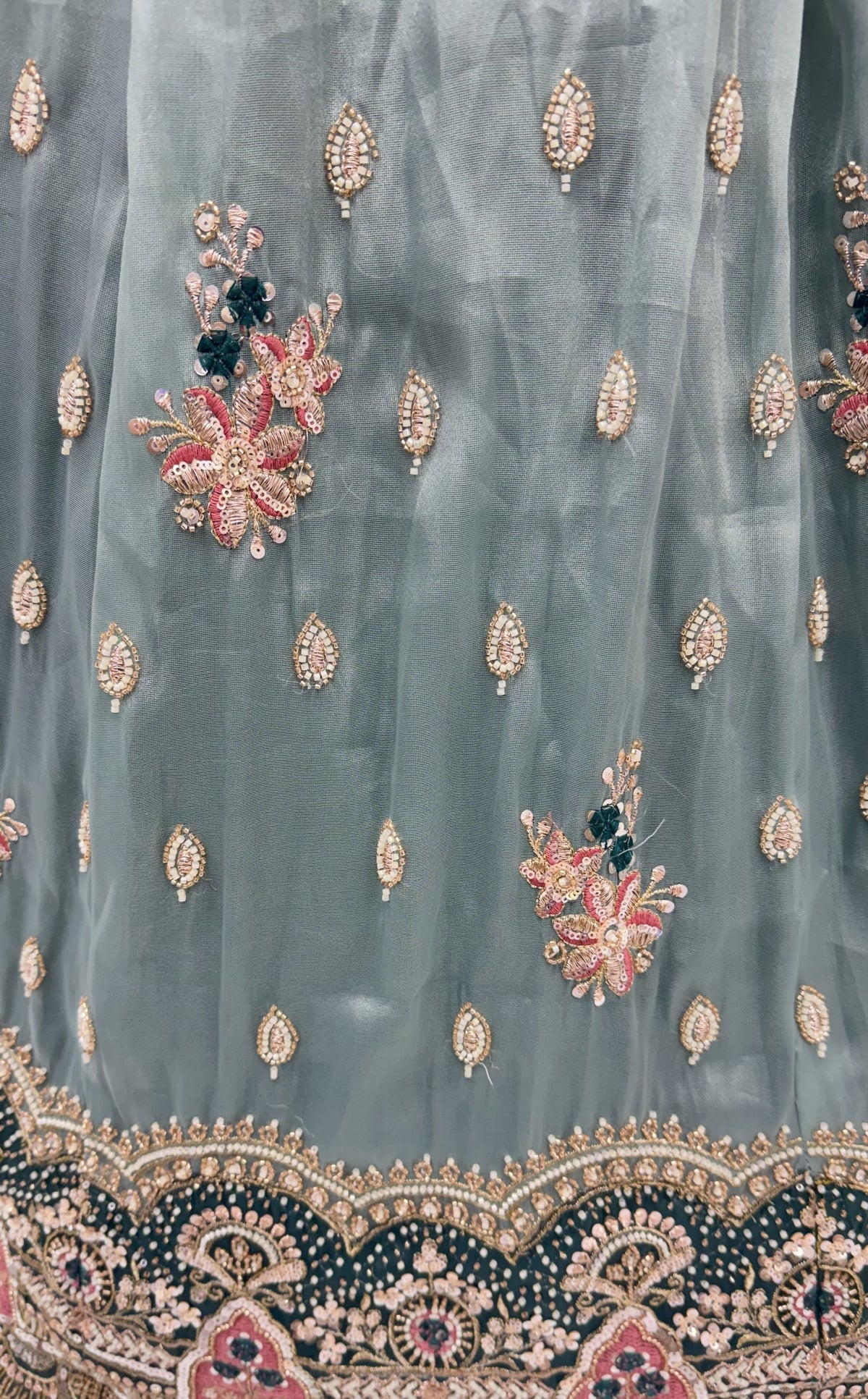 The Meher Teal Blue Crystal Work Lehenga Choli, close-up 2