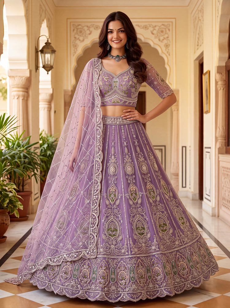 The Aadhira Lavender Purple Embroidered Lehenga Choli