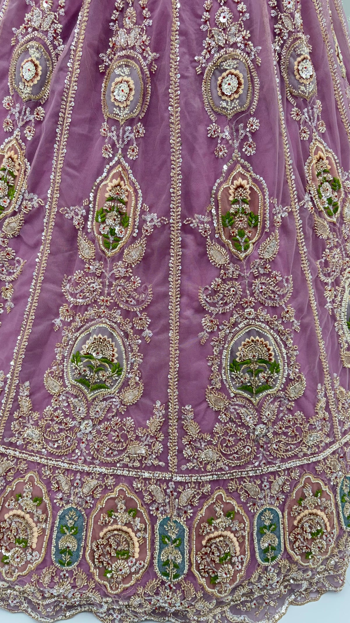 The Aadhira Lavender Purple Embroidered Lehenga Choli, close-up 3