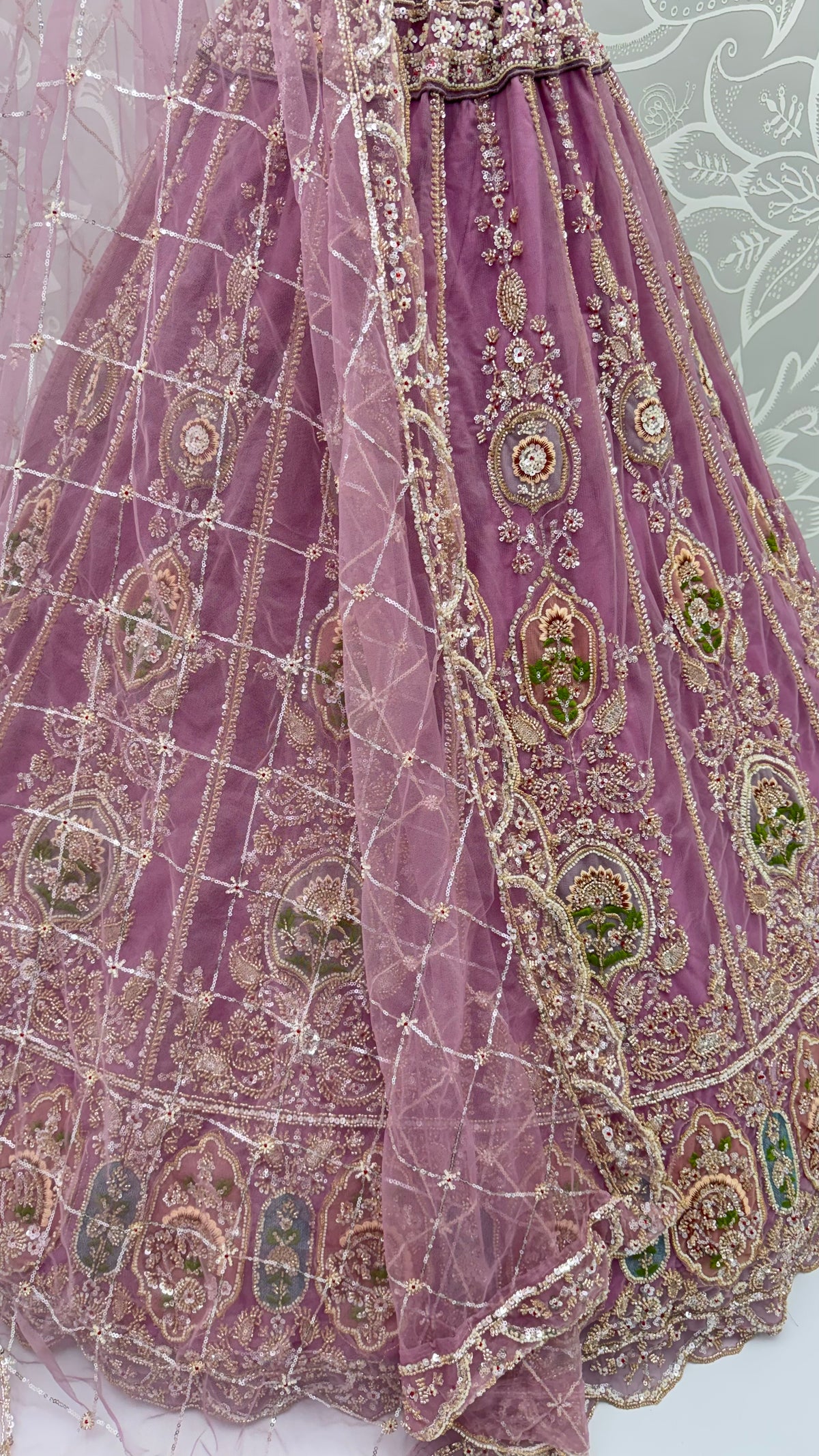 The Aadhira Lavender Purple Embroidered Lehenga Choli, close-up 2