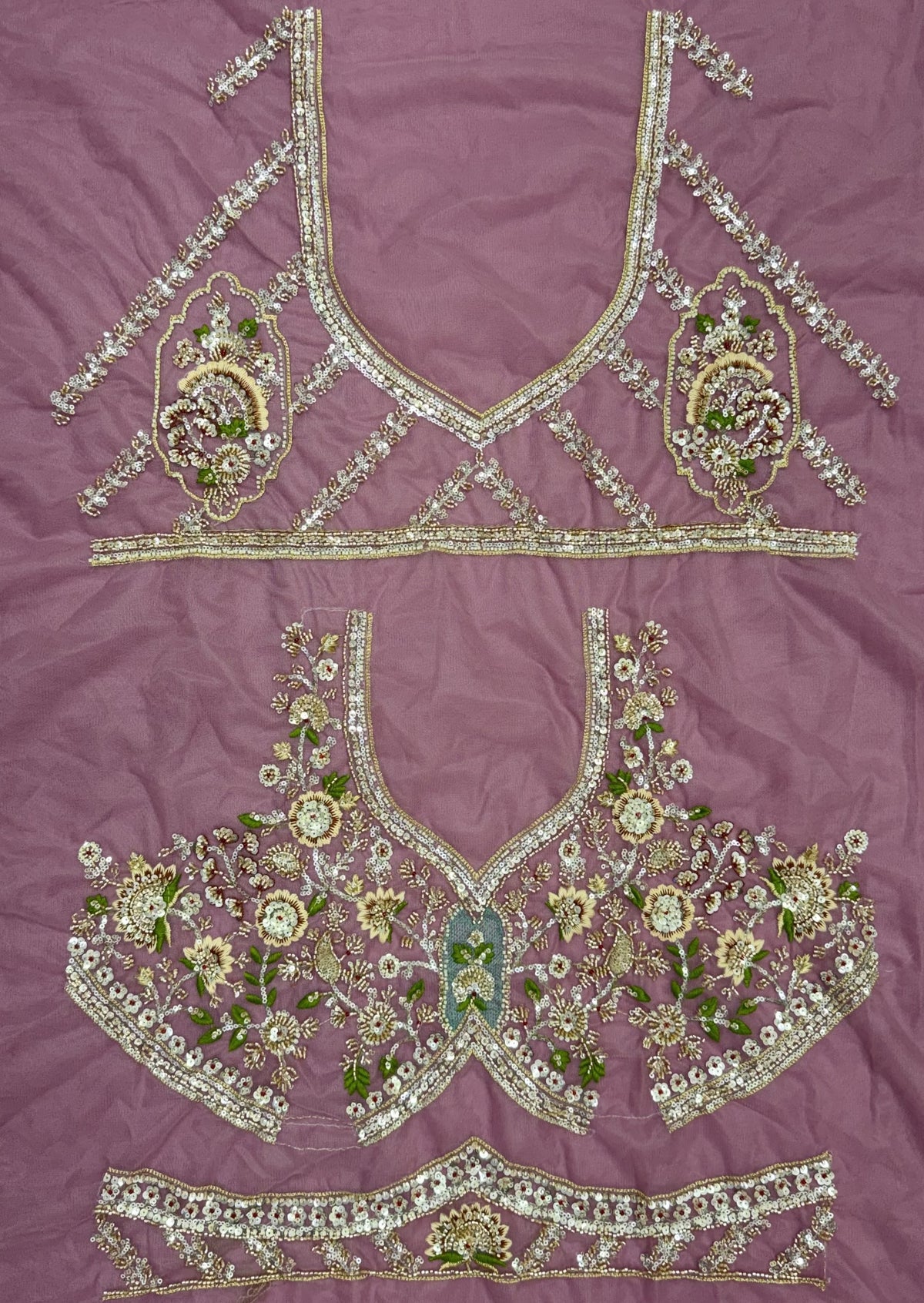The Aadhira Lavender Purple Embroidered Lehenga Choli, close-up 1