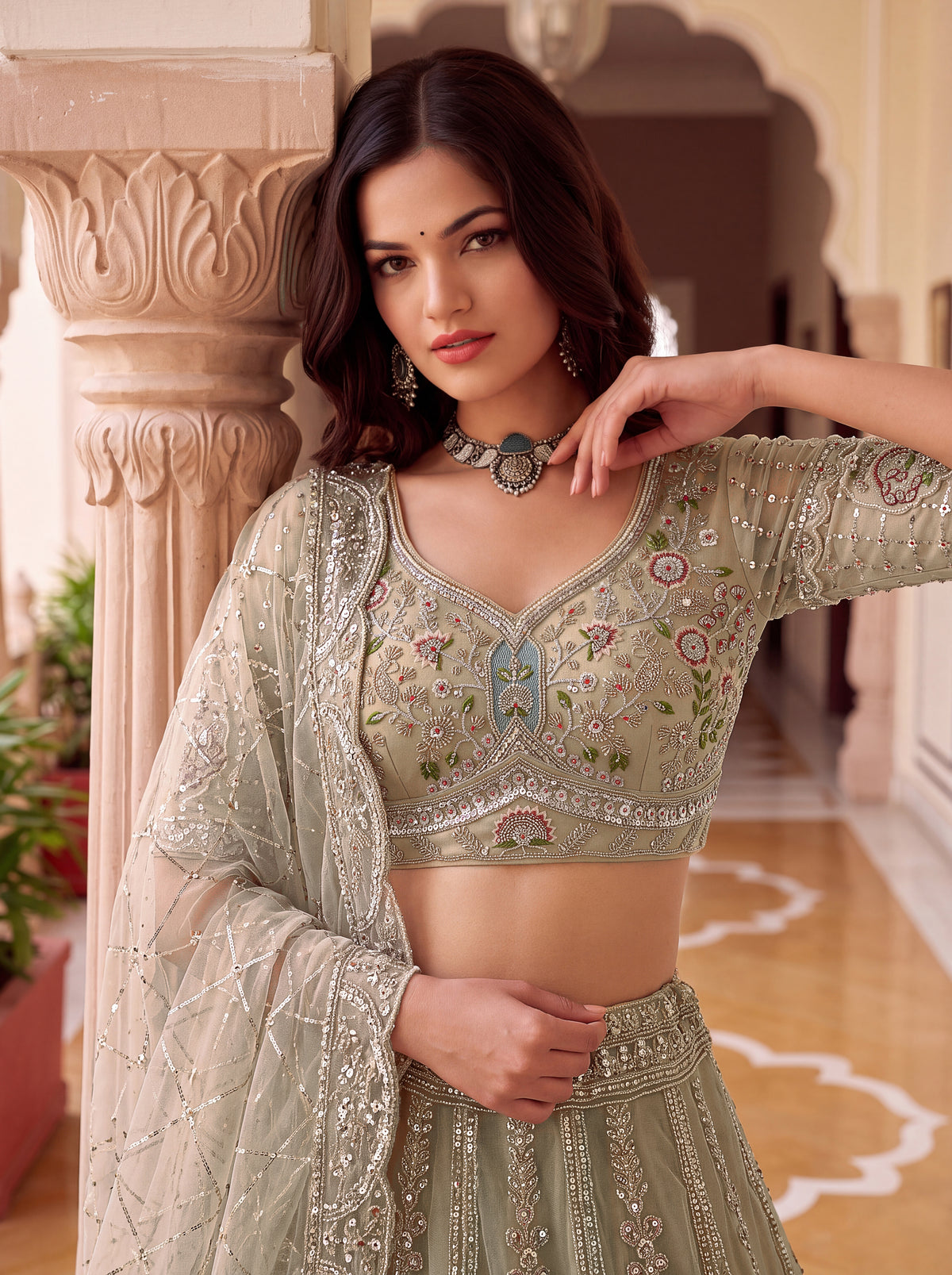 The Inaya Sage Green Embroidered Lehenga Choli, photo 5
