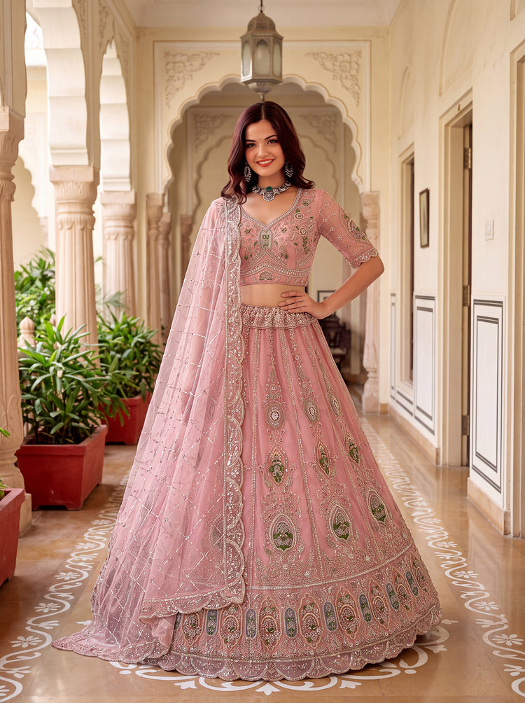 The Aashvi Dusty Pink Embroidered Lehenga Choli