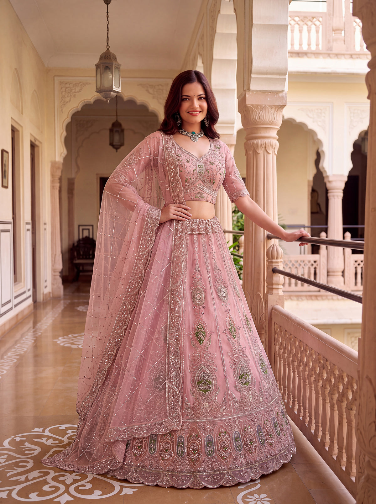 The Aashvi Dusty Pink Embroidered Lehenga Choli, photo 4