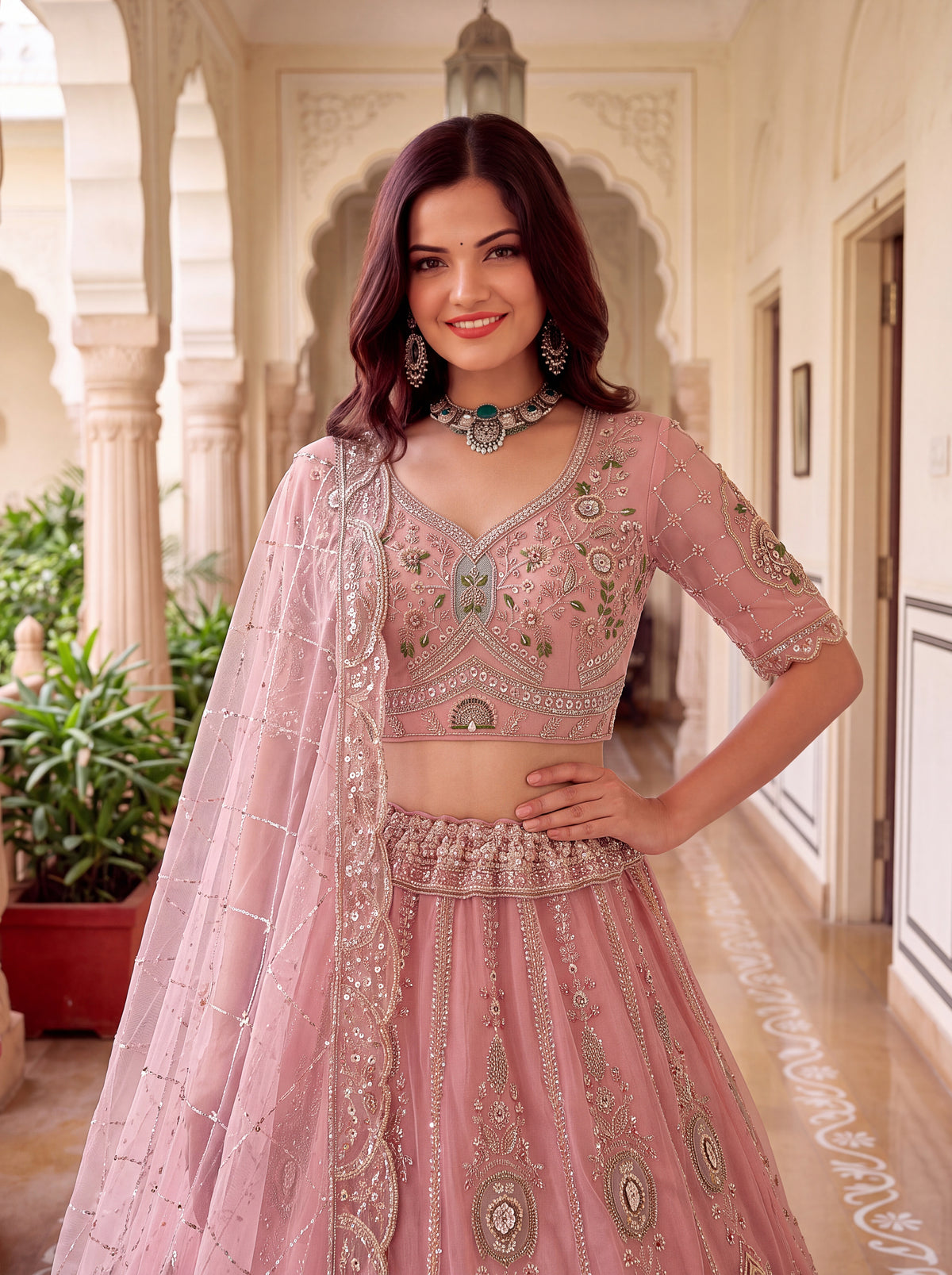 The Aashvi Dusty Pink Embroidered Lehenga Choli, photo 5