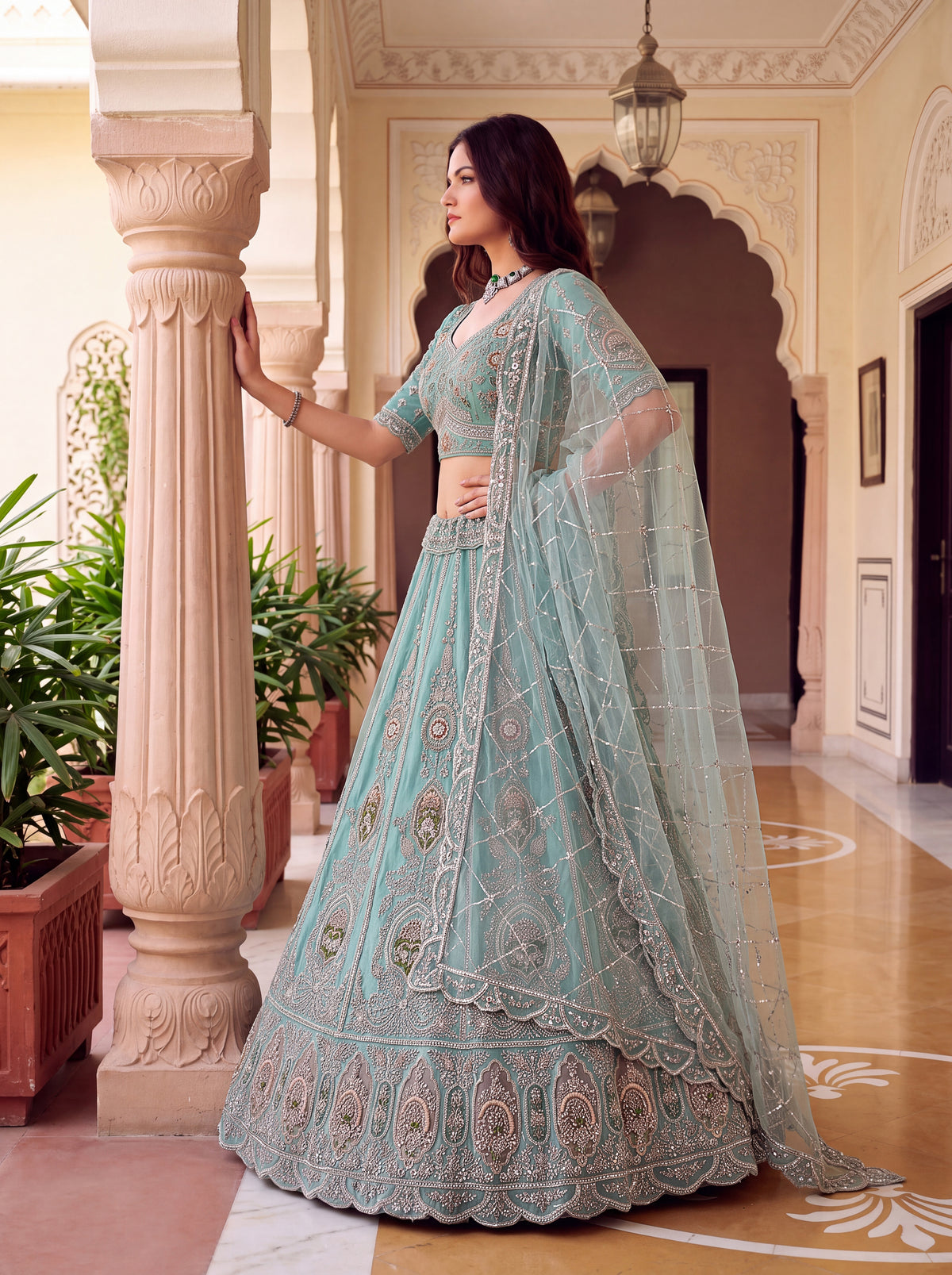 The Aavisha Teal Green Embroidered Lehenga Choli, photo 3