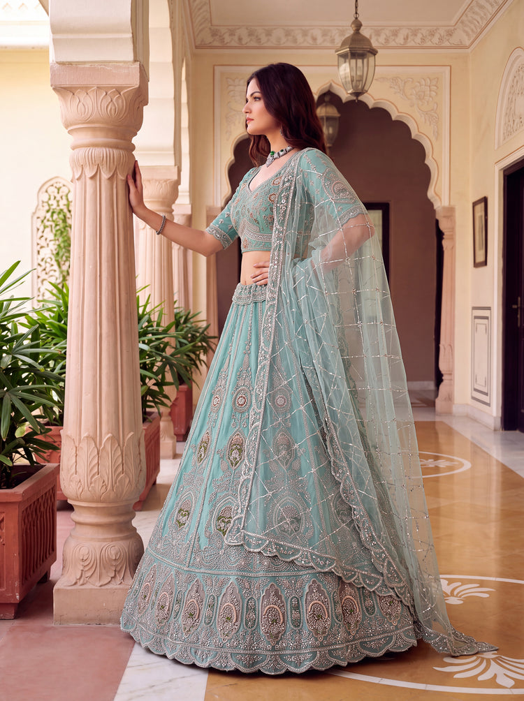 The Aavisha Teal Green Embroidered Lehenga Choli, photo 3
