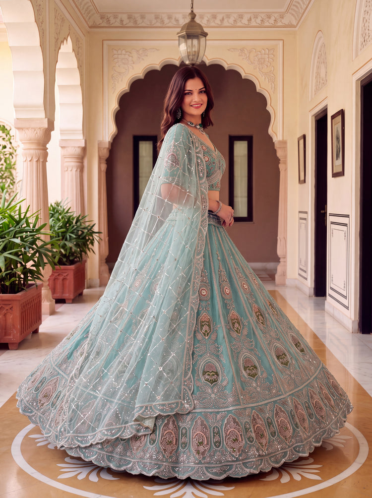 The Aavisha Teal Green Embroidered Lehenga Choli, photo 4