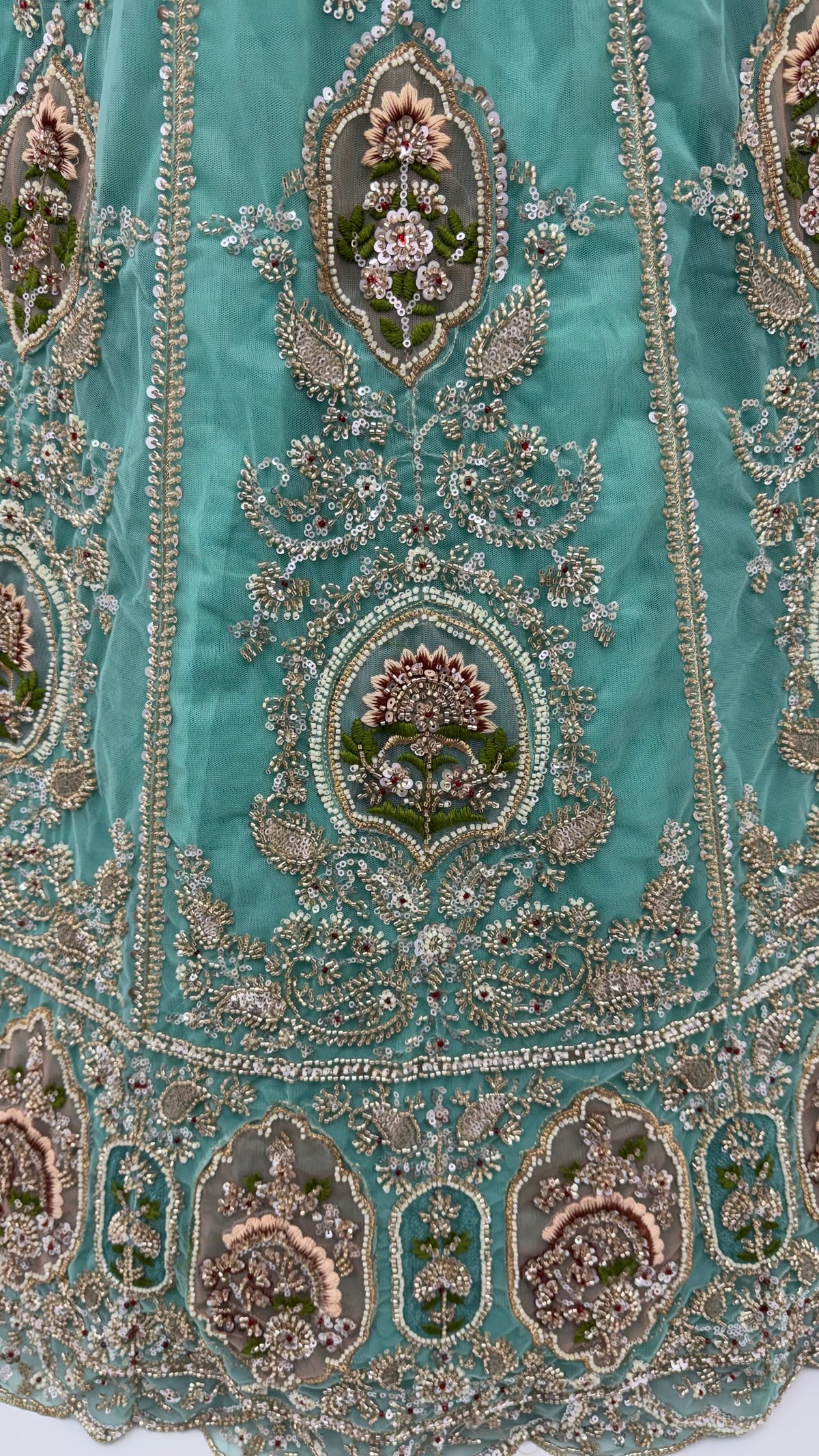 The Aavisha Teal Green Embroidered Lehenga Choli, close-up 2