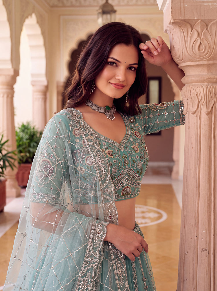 The Aavisha Teal Green Embroidered Lehenga Choli, photo 5