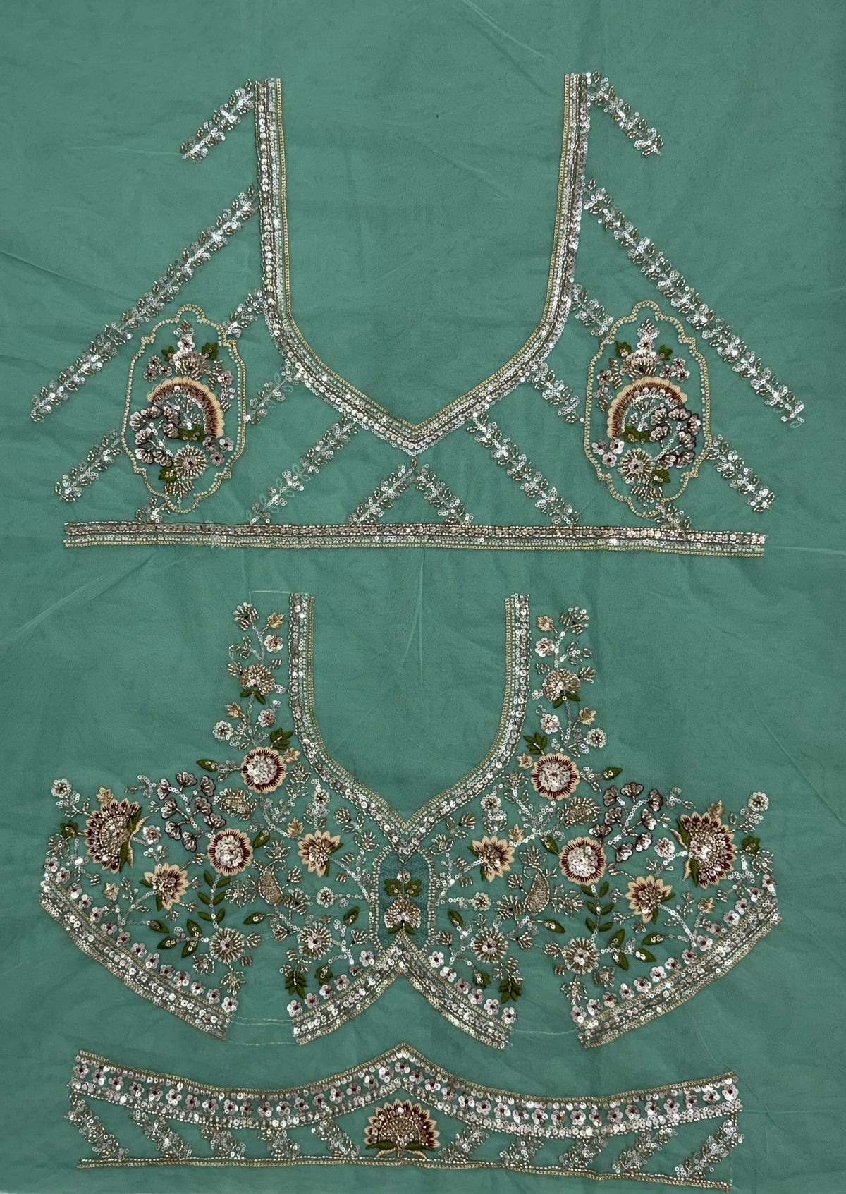 The Aavisha Teal Green Embroidered Lehenga Choli, close-up 3