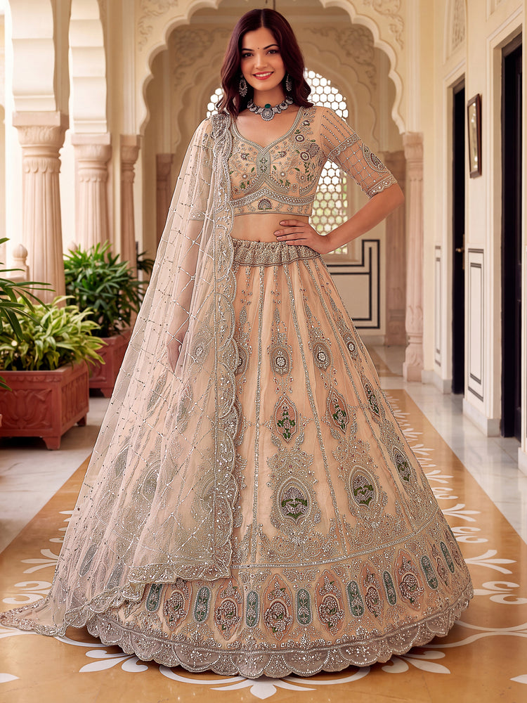 The Samaira Champagne Beige Embroidered Lehenga Choli