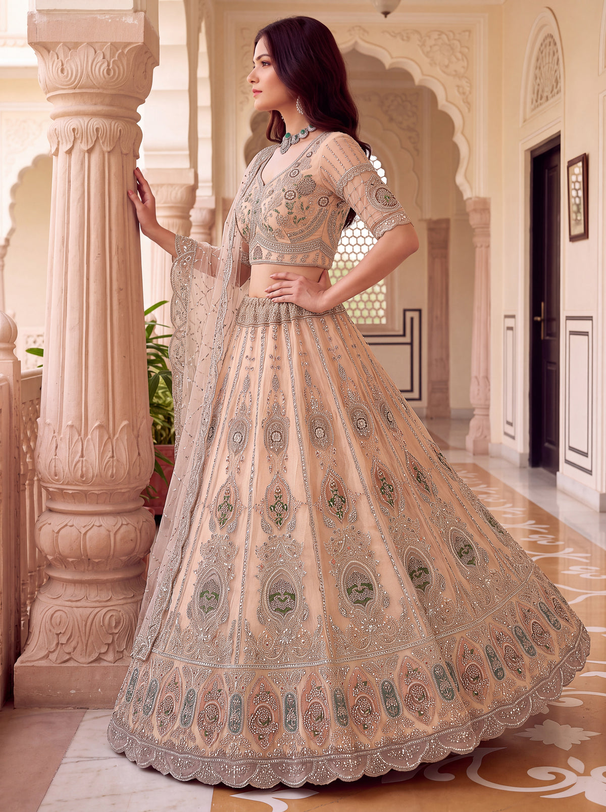 The Samaira Champagne Beige Embroidered Lehenga Choli, photo 3
